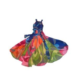 Soft Surroundings Carnival Rainbow Halter Belted Full Sweep Resort Maxi Dress sm